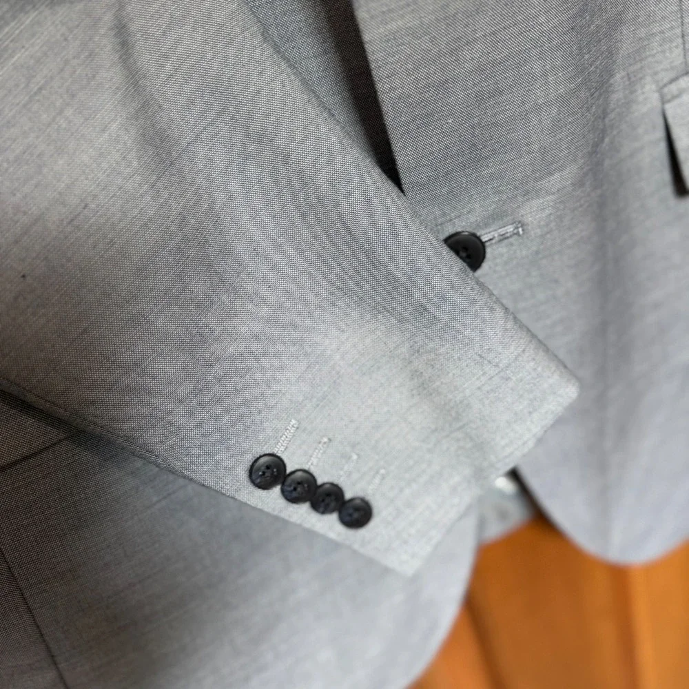 J Ferrar Mens Slim Sharkskin Blazer Jacket Light Blue Grey Two Button Notch 40R